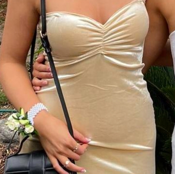 HNTR the Label Women Medium Large Champagne Shimmer Y2K Sleeveless Prom Dress - Picture 1 of 10